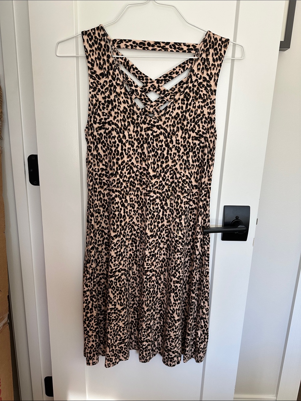 Maurices Leopard Print Sleeveless Dress in Beige and Black with Crisscross Neck